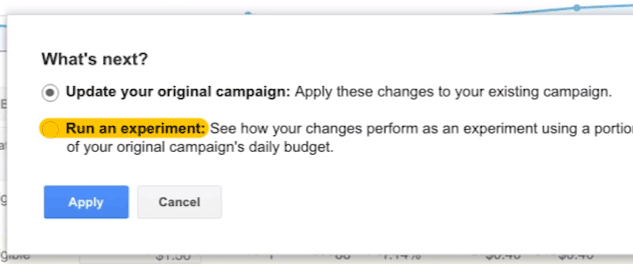 AdWords set up test campaign