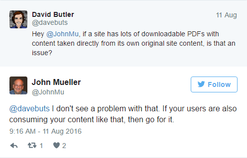 Aquí el tweet de John Müller como respuesta a la pregunta de David Butler