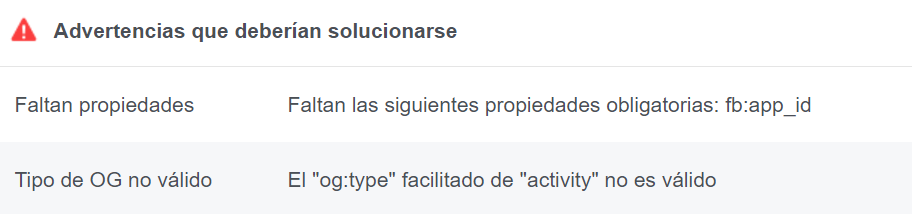 Error al mostrar el Debugger de Facebook